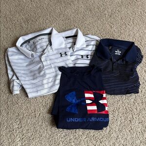 Under Armour Boys' Striped Polo Shirts and a tee shirt- 4 Pack